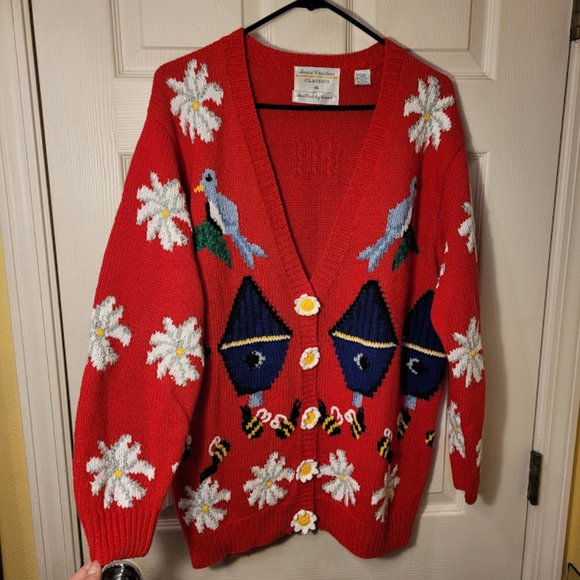 Marisa Christina Sweaters - Vintage 80s 90s Knitted by Hand Birds Bees Sweater